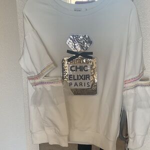 White Top with Colorful Sequin Trim